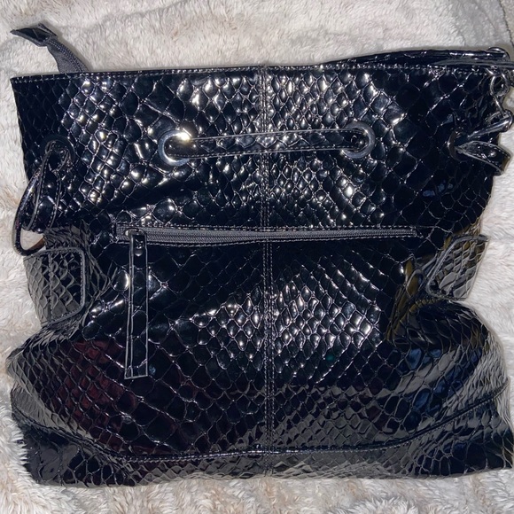 Big Buddha Black Patent Embossed Large Shoulder Bag EUC - Picture 2 of 10